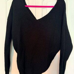 Black V-Neck Women's off shoulder sweater